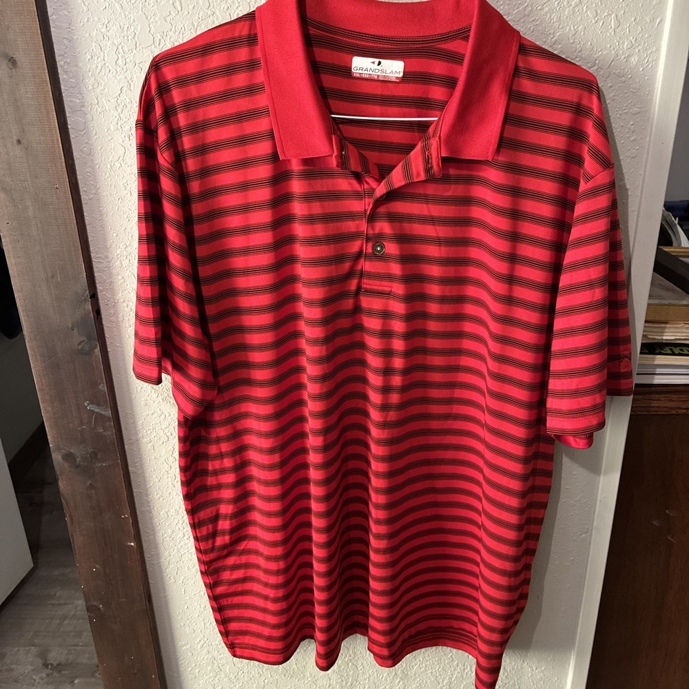 Grand Slam Performance Men's 3-Button Striped Golf Polo Shirt Size XXL Chili Red